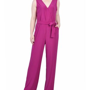 NY Collection Petite Sleeveless Belted Jumpsuit