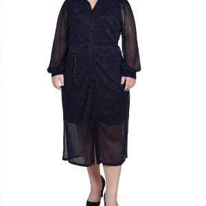 NY Collection Plus Long Sleeve Plisse Mesh Dress