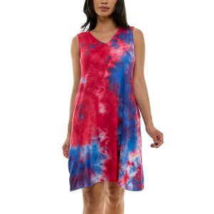 Nina Leonard Womens Sleeveless Tie Dye Pocket Dress