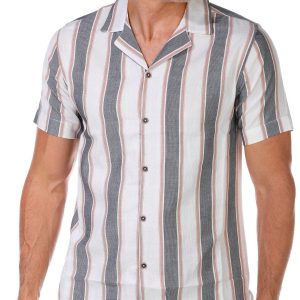 Burnside Men's Short Sleeve Buttoned Stripe Texture Shirt