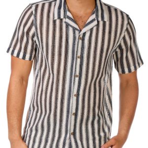 Distortion Men's Short Sleeve Striped Open Weave Shirt