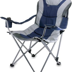 Picnic Time Navy Reclining Camping Chair