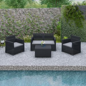 ALTA Faux Rattan 4 Person Seating Set with Cushions
