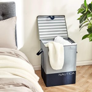 Nautica Grey Block Folded Hamper with Lid