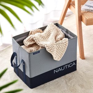 Nautica Grey Block Foldable Rectangle Hamper with Lid