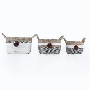 Baum 3 Pc. Raffia & Seagrass with Coco Buttons Storage Bins