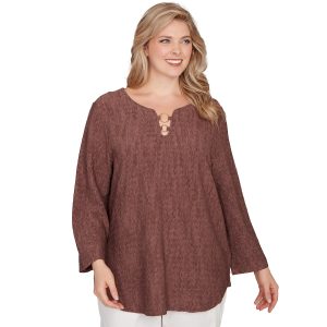 Hearts of Palm Plus Novelty Crinkle 3/4 Sleeve Top