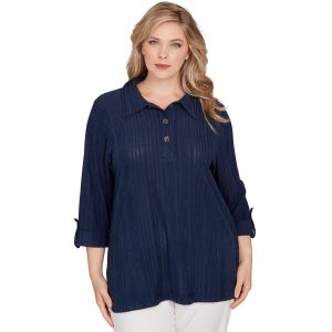 Hearts of Palm Plus Solid Textured Hatchi Henley 3/4 Tunic