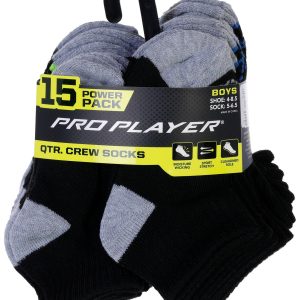 Pro Player Boys 15 Pk Quarter Crew Socks