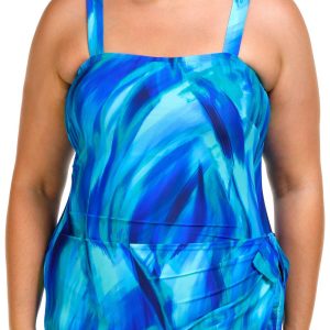 Roxanne Plus Blue Bandeau Sarong One Piece Swim Dress