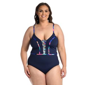 La Blanca Plus Painted Plunge Mio One Piece Swimsuit