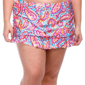 La Blanca Womens Pebble Print Ruffle Swim Skirt