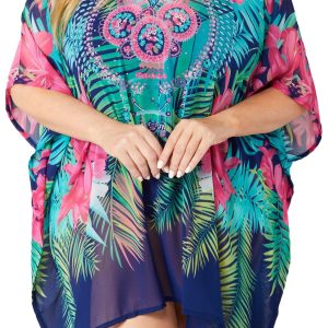 In Gear Plus Tropical Print Short Sleeve Kaftan