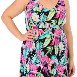 Paradise Bay Plus Floral V-Neck Princess Seam Swim Dress