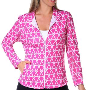 Gottex Women's Active Pink Tile Print Zip Up Jacket