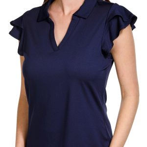 Lillie Green Womens Flutter Tier Short Sleeve Golf Top