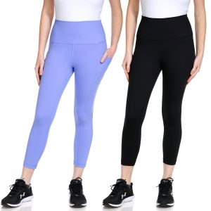 90 Degree By Reflex Womens 2 Pk Solid Basic Capri Leggings