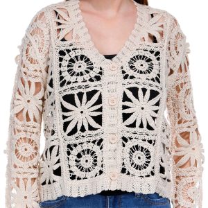 Bunulu Womens Long Sleeve Crochet Cardigan
