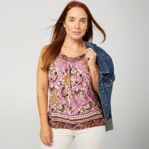 Democracy Women's Scoop Neck Border Print Tank Top