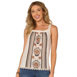 Democracy Womens Square Neck Woven Tank Top