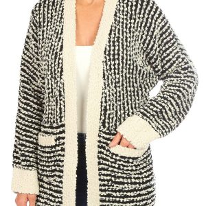 Bobeau Women's Mini Stripe Popcorn Cardigan