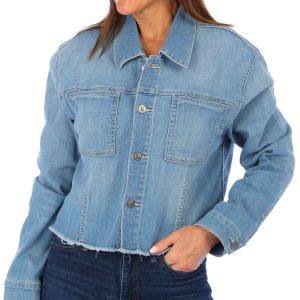 Hudson Womens Buttoned Micro Cropped Denim Jacket