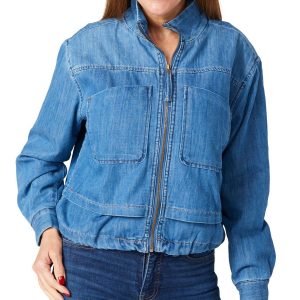Democracy Womens Long Sleeve Zipped Denim Bomber Jacket