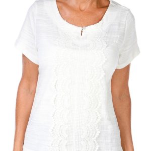 Thomas & Olivia Women's Short Sleeve Lace Neck Top