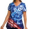 OneWorld Womens Embellished Printed Short Sleeve Top
