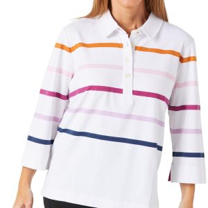 Tribal Women's 3/4 Sleeve Stripe Polo
