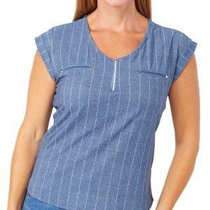 Vintage Rose Women's Short Sleeve Zip Neck Top