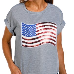 Coral Bay Womens Short Sleeve American Flag Knit Top