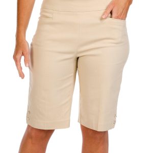 Coral Bay Women's 12 in Gold Button Accent Bermuda Shorts