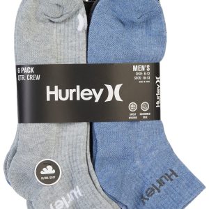 Hurley Mens 6-Pr. QTR. Crew Socks