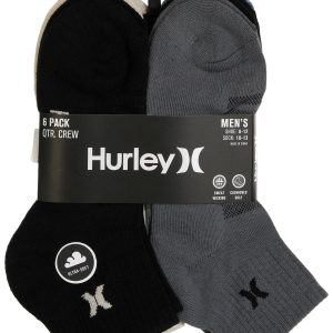 Hurley Mens 6-Pr. 1/2 Terry Quarter Crew Socks-Multi