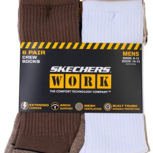 Sketchers Work Mens 6-Pk Extended Terry Quarter Crew Socks