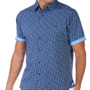 Campia Moda Mens Short Sleeve Tropical Stretch Shirt