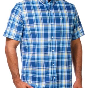 Chaps Mens Short Sleeve Plaid Button Down Shirt