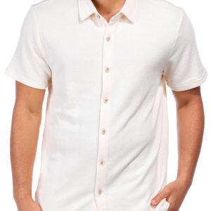 Weatherproof Men's Short Sleeve French Terry Buttoned Shirt