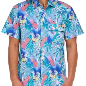Reel Legends Mens Tropical Airflow Swim Button Up Top