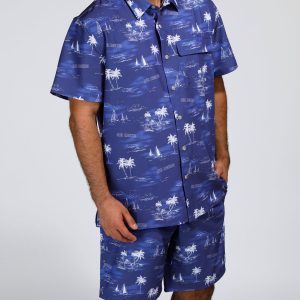 Reel Legends Mens Tropical Printed Swim Button Up Top