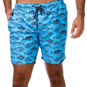 Distortion Mens Ocean Fish Print Swim Shorts