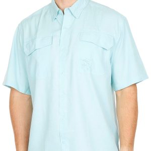 Mens Heather Woven Short Sleeve Button Up Shirt