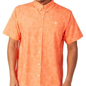 Anglr Mens Woven Lanscape Short Sleeve Button Down Shirt
