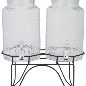 Home Essential Dual Hammered Glass Beverage Dispenser Set