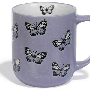 Home Essentials 16 Oz Butterflies on Lilac Speckled Mug
