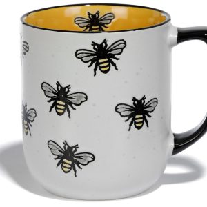 Home Essentials 16 Oz Bees on White Speckled Mug