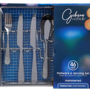 Gibson Home 46 Pc Hammered Silverware Set
