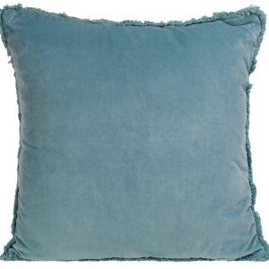 Coastal Home Teal Velour Decorative Pillow with Fringe