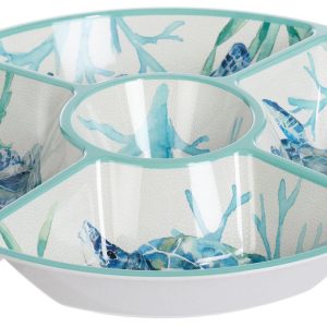 Coastal Home 15 in Sea Turtle Melamine Divided Serving Bowl